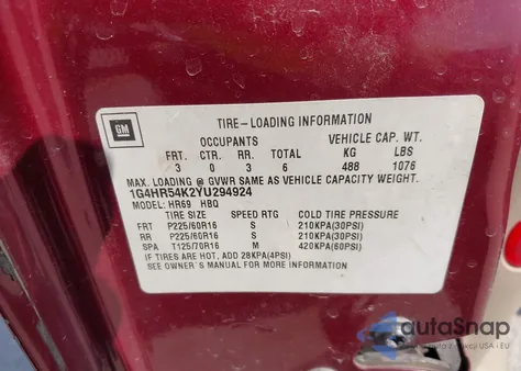 2000 Buick Lesabre Limited from USA, damaged, VIN 1G4HR54K2YU294924